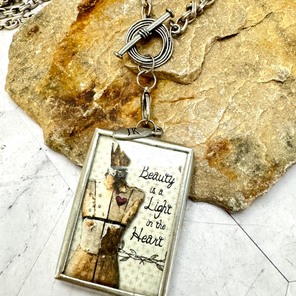 Jewel Kade Necklace JK Silver Tone Long Chain Double Sided Pendant Beauty Heart